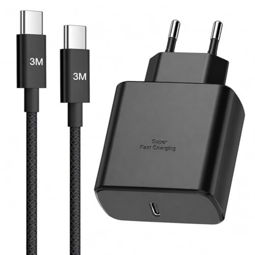45W USB C Caricatore Caricabatterie per Samsung Galaxy S25 S24 S23/S23 Ultra/S22/S21/S20/Note205/A53/A15,USBC Presa Carica Alimentatore Tipo C Spina Ricarica Adattatore con 3M Nylon Cavo USB Type-C