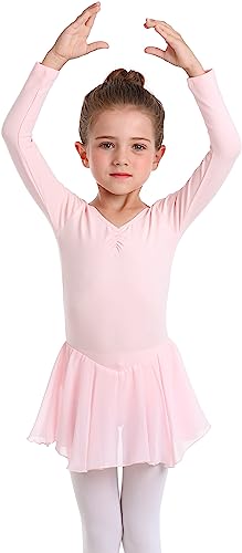 Image of MdnMd Toddler Ballet Leotards for Girls Dance Leotards with Skirt Gymnastic Ballerina Outfit Dress Classic Short Sleeve