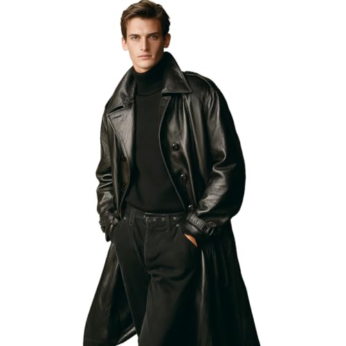 WPKDS Men's Real Cowhide Leather Trench