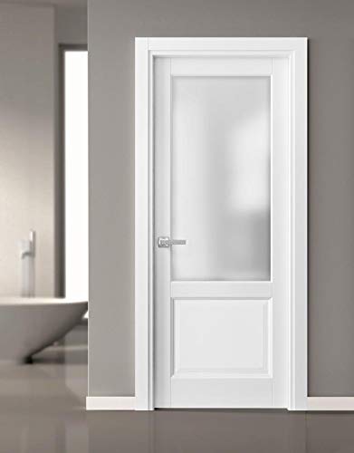 Pantry Kitchen Lite Door 30 X 80 With Hardware | Lucia 22 Matte White With Frosted Opaque Glass | Single Panel Frame Trims | Bathroom Bedroom Sturdy Doors #TOP2