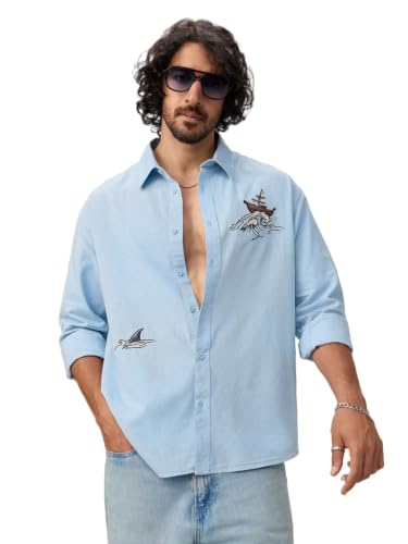 The Souled Store Store The Souled Store Cotton Linen Waves Sky Blue - Image 2