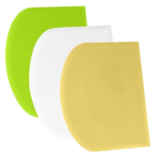 SURDOCA Dough Scraper Bench Scraper - 3P 7.1x4.9" Plastic Flexible Bowl Scraper, Sharp Edge & Angles Cake Scraper. Non-Slip Bakeware Decorating Tools Sculpting & Modeling Tools - White+Yellow+Green