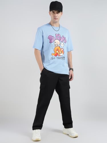 Image of Veirdo Pure Cotton Baggy Fit Regular Length Mid Rise 4 Pocket Cargos for Men (Colors: Black, Olive, Grey, Brown & Navy)