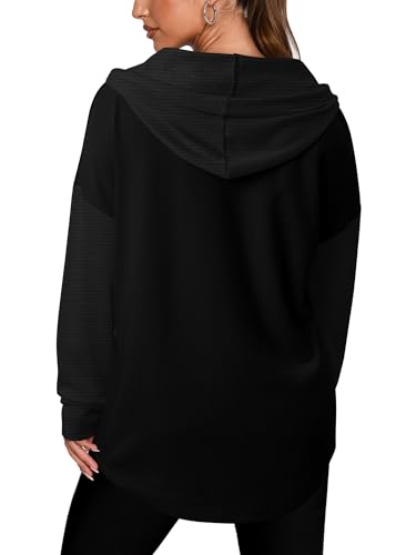 CHICZONE Women Oversized Hoodie Pullover Long Sleeve Lightweight Button Sweatshirt with Pocket A Black - Image 5