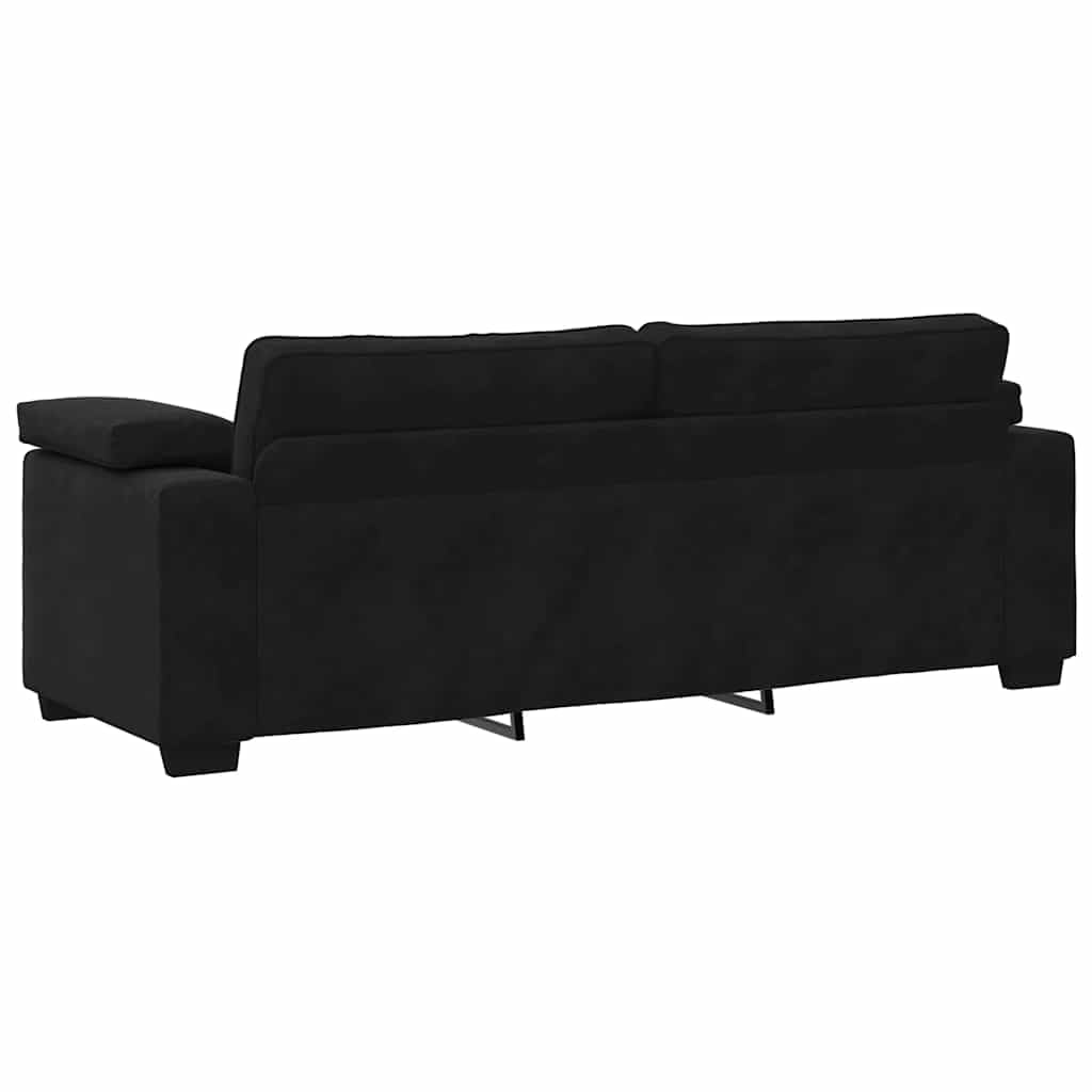 Elegancka 3-osobowa czarna aksamitna sofa z podłokietnikami, stylowa kanapa do salonu, mieszkania, biura, trwała, 178 cm, zestaw sofy ze stolikiem kawowym