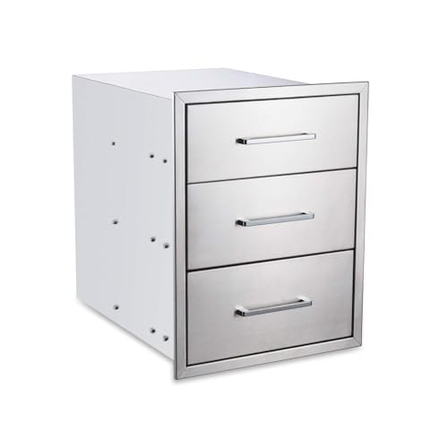 Image of Outdoor Kitchen Drawers,20 inch W x 27 inch H x 23 inch D Stainless Steel BBQ Triple Drawer with Chrome Handle, Enclosed Built-in Access Drawer Flush Mount for Outdoor Kitchen,BBQ Island