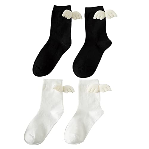 JAHER 2 Pairs 3D Angel Wings Women Socks, Lovely Lolita Style Socks Sweet Angel Wings Crew Socks