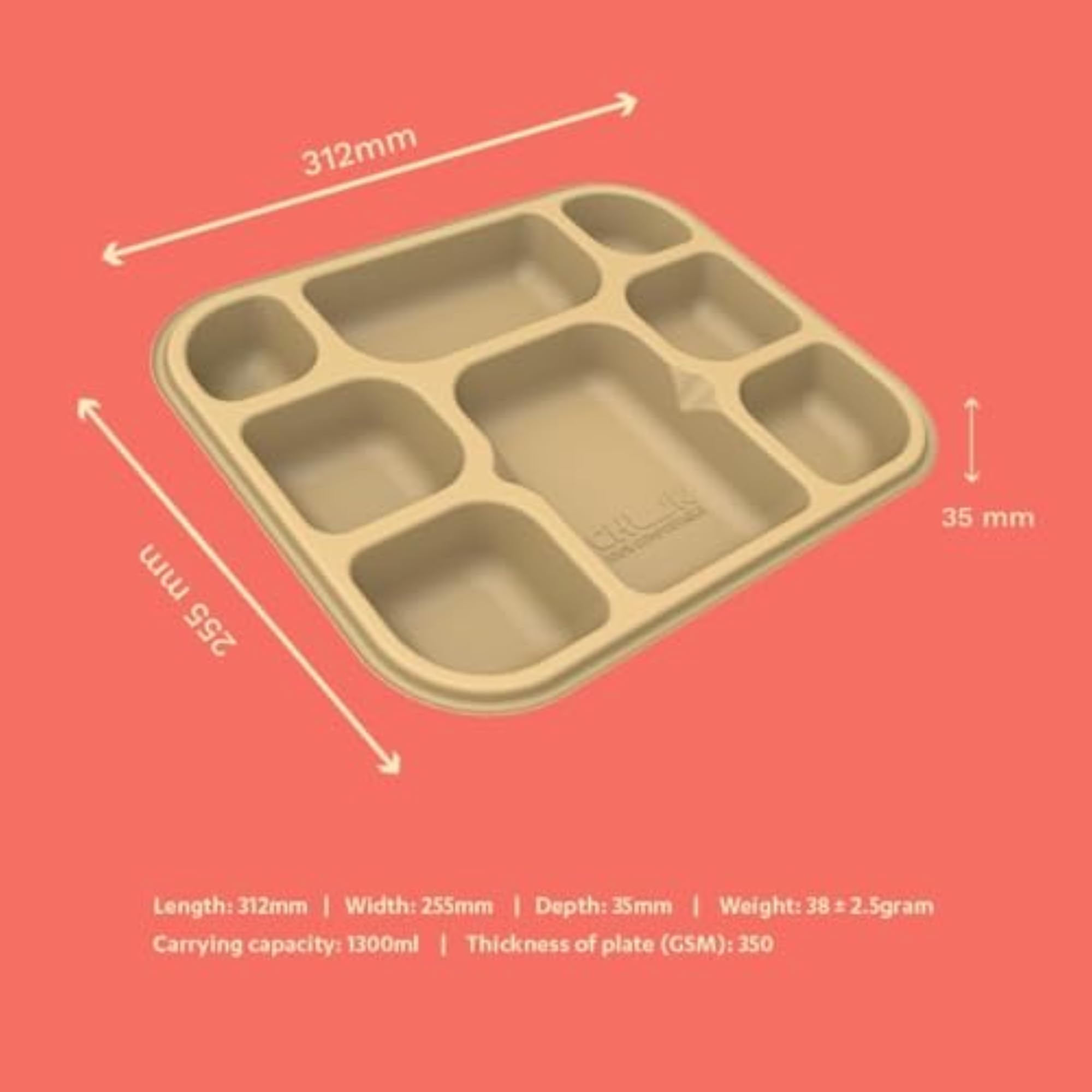 Eco-Friendly Biodegradable Plate with 8 Compartment Sections