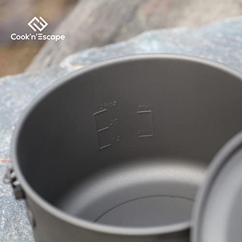 Cook'n'escape Cookware Pot With With Lid Cookware Pot Titanium Hanging Pot With Collapsible Foldable Bail Handle Outdoor Camping Backpacking Hiking Campfire #TOP3