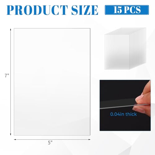 Image of TKOnline 15 PCS Plexiglass Sheets, 5 inch x 7 inch x 0.04 Clear PET Sheet Panels, Clear Acrylic Plastic Sheet for Picture Frame, Invitations, Poster Frames Plastic Board Visit the TKOnline Store