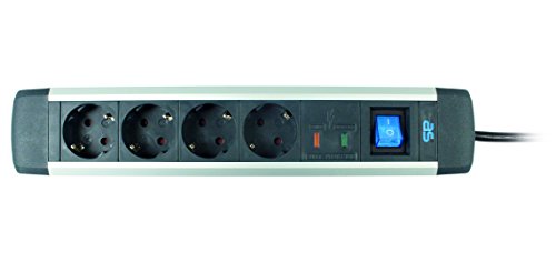 as – Schwabe 4-Fach Steckdosenleiste ALUX schwarz - Mehrfachstecker mit 1,5 m Leitung - Überspannungsschutz - stabiles Aluminiumgehäuse - beleuchteter Schalter - Wandmontage - IP20, 18364