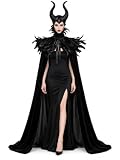 HOMELEX Feather Cape Shawl with Horns Costume for Women