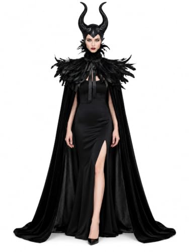 HOMELEX Feather Cape Shawl with Horns Costume for Women