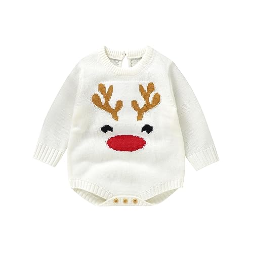 Newborn Baby Girl Boy Christmas Sweater Cute Santa Reindeer Long Sleeve Romper Antle Knit Fall Winter Outfit