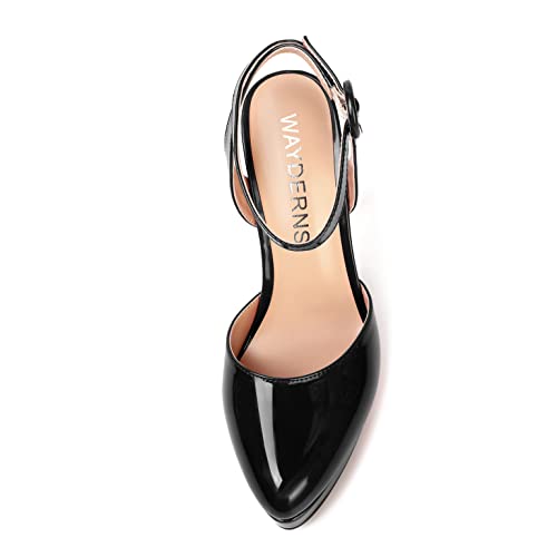 WAYDERNS Womens Ankle Strap Patent Fashion Party Slingback Platform Buckle Round Toe Stiletto High Heel Pumps Shoes 4.7 Inch3