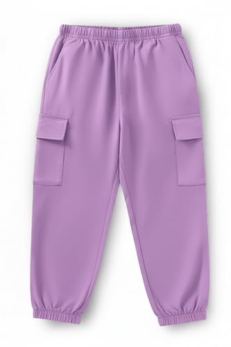 Image of Trampoline Girls White T-Shirt & Purple Cargo Set | Cotton Blend | 4 Pocket Cargo Pants | Trendy Casual Outfit