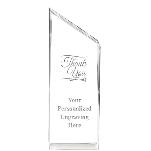 Crown Awards Personalized Crystal Trophy, 5" Engraved Thank You Empire Crystal Award Prime