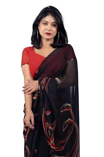 Image of MIRCHI FASHION Women Sari Georgette Chevron Printed | Modern Pattern Farewell and Festive Drape with Matching Blouse Piece