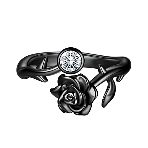 beautlace Rose Adjustable Rings Silver/Black Gun Plated Rose Flower Love Open Ring Elegant Wedding Engagement Jewelry Gifts for Women