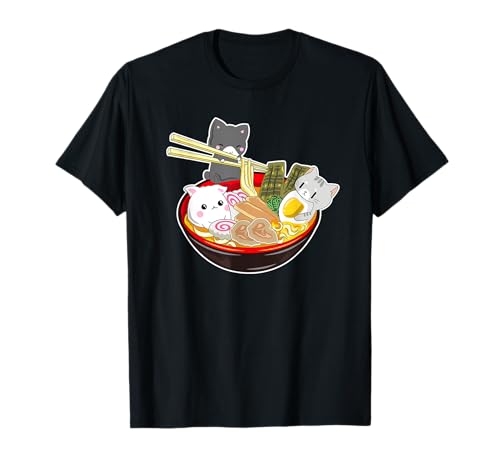 Kawaii Japanese Anime Cat T-Shirt Bowl Ramen Noodle Gift Tee T-Shirt