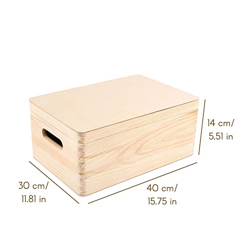 Creative Deco Large Wooden Storage Box with Hinged Lid | 11.8 x 7.87 x 5.51 in (+-0.5) | Plain Unpainted Gift Box with Handles for Tool Toy Shoes Kitchen Clothes Jewelry | Rough & UNSANDED Wood
