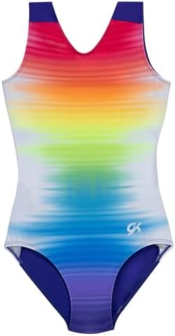 GK Girls Fierce Fade Gymnastics Leotard - Rainbow Dance Outfit with Matching Scrunchie for Toddlers, Children, & Juniors