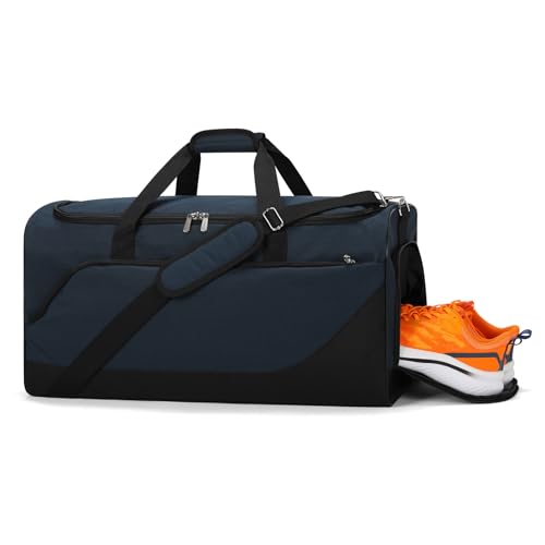 ZZY 52L Mens Sports Gym Bag with Shoe Compartment-24 inch Large Holdall Travel Duffle Bag for Overnight, Fitness - Navy Blue