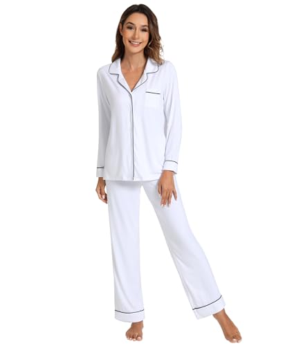 Image of WiWi Viscose from Bamboo Women's Pajamas Set Super Soft Button Down Top and Pants Sleepwear Cooling Pjs S-3X