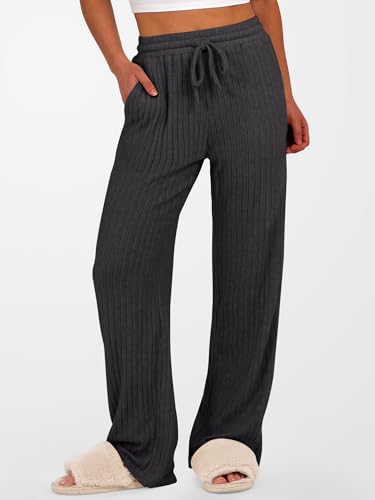 ANRABESS Womens Ribbed Knit Lounge Pajama Pants Soft Fuzzy Comfy Straight Leg Drawstring Fall Loose Pj Bottoms with Pockets2
