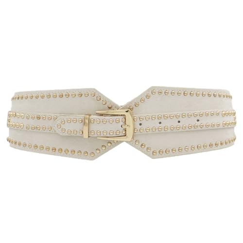 ZYALTFDC Fashion Y2K Beige Belts for Women Dresses Rivets Wide Elastic Waist Belt Ladies Girls Thick Chunky Vintage Retro Cinch Waist Band Belts Trendy Studded Wide Dress Corset Belt Accessories
