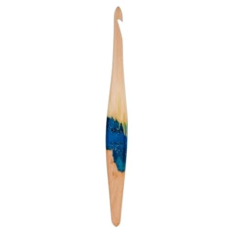Ommi Ergonomic Handle Crochet Hooks | Handcrafted 6.7’’ Steam Beech Wood & Blue Resin Mix Crochet Hook | Knitting Needle, Craft Yarn Weave | Best Gift! (4.5 mm, Steam Beech Wood & Blue Resin) Cover