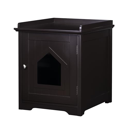 PAWLAND Cat Litter Box Enclosure, Cat House Side Table,Night Stand Pet House, Indoor Cat House, Espresso