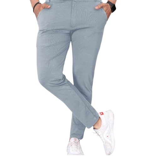 Image of COMBRAIDED Men's Slim Fit Stretchable Casual Trousers | Stylish Lycra Blend Pants for Office, Party