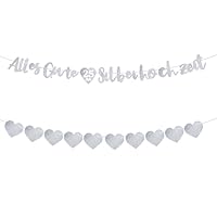 Silberhochzeit Deko, 2-Teilige Buchstaben- Und Herzen-Girlande Für Silberhochzeit, Silberhhochzeit Girlande Deko Glitzer Alles Gute Zur Silberhochzeit Banner Papier Hänge Dekoration Für Silberhochzeit