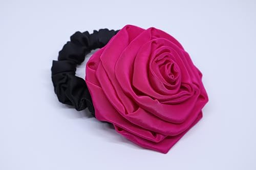 Image of Satin Scrunchies Hair Bands for Women | No-Damage Elastic Hair Ties for Ponytails & Buns | Fluffy & Stylish Rubber Bands | Free Size | Pack of 1 (Pink Rose)
