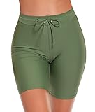 SHEKINI Damen Boardshorts Badeshorts High Waist Tankini Badehose Radlerhose Sicherheits Sporty Kurze Leggings Knielange Elastische Schwimmshorts (L,Olivgrün)