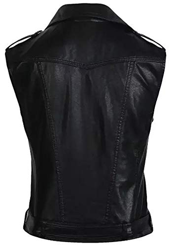 Kedera Womens Motorcycle Biker Faux Leather Sleeveless Vest Jacket Slant Zip with Pockets2