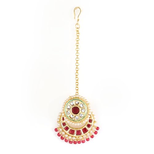 Rubans 18K Gold Plated Red & OffWhite KundanStudded & Small Pearl Beaded Handcrafted Maang Tikka for Women & Girls, Perfect for Any Occasion (B0D76VKTXR) Amazon Price History, Amazon Price Tracker