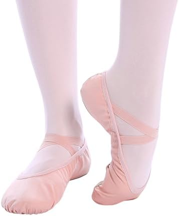 Bezioner Ballet Slippers Girls Canvas Ballet Dance Shoes Women Adult in Pink Black Split Sole（Ballet Pink,Adult 7