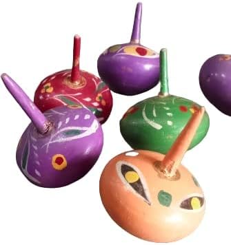 Wooden Spinning Tops Spinners Finger top flip top Lattu Whirling -Set of 3 Lattu (3 Years+)