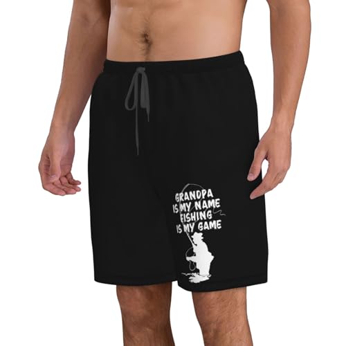 Grandpa is My Name Fishing is My Game Men's Swim Trunks Quick Dry Beach Board Shorts Swimwear Bathing Suits,2