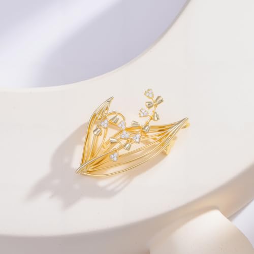 Image of 14K Gold-Plated Flower Brooch Pins Crystal Rhinestone Flower Brooch Pin Accessories Christmas Birthday Gift for Women