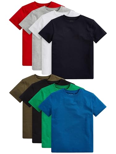 NEXT Pack de 8 Camisetas de Manga Corta 100% algodón Rojo/Negro/Gris/Blanco/Azul/Verde 8 Años