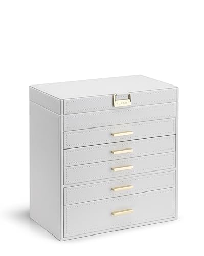 Vlando 大容量ジュエリーボックス 6層 ブレスレット、イヤリング、ネックレス、時計などを収納可能 (ホワイト)