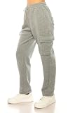 Women's Warm Athletic Cargo Sweatpants Drawstring Jogger Straight Relaxed Fit Fleece Pants Grey