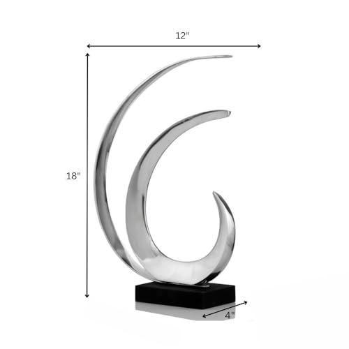 Escultura Oleada Wave Abstracta en Aluminio Plata Base Negra miniatura 2