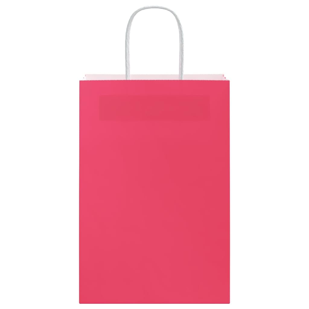 QUAHEAS Lot de 50 sacs cadeaux en papier kraft rose - 21 x 11 x 31 cm - Avec poignées en corde - Pour fête, anniversaire, mariage, Noël, Pâques, festival, événement, cadeau, emballage