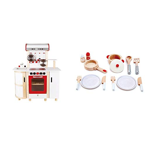 Hape E8018 - Küchentraum, Kinderküche inklusive Zubehör (Topf, Pfanne, Pfannenwender und Schöpflöffel), Spielküche aus…
