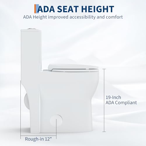 Image of One Piece Toilet with 19 inch ADA Height, Round Bowl Design, Soft Closing PP Toilet Cover, Easy Clean Surface, Water Efficient Flush