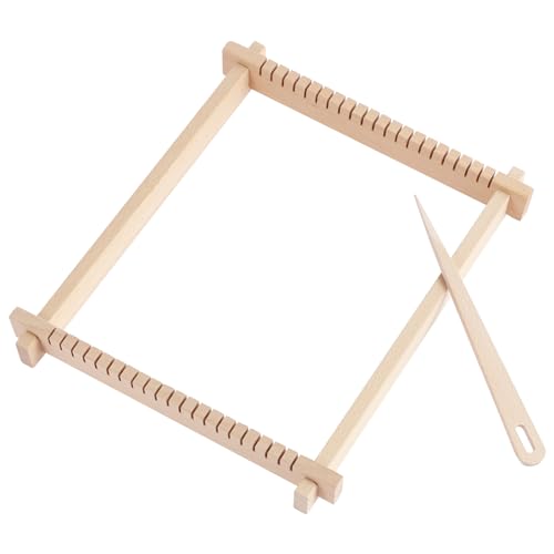 Weaving Tool Kit 9 x 11 inch Wooden Weaving Frame Set with Big Eye Needle Hand Knitting Tool DIY Woven Tool Set Multi-Craft Weaving Tool Frame for Scarves Tapestry Kids Beginner